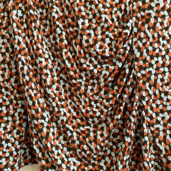 Talbots Faux Wrap Dotted Blue Brown Orange Blouse Long Sleeve Petite Large Top - Picture 4 of 9
